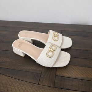 Jones New York Cream Woven Heeled Mule Sandals